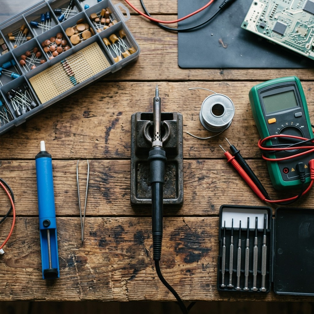 Electronics repair workbench and tools